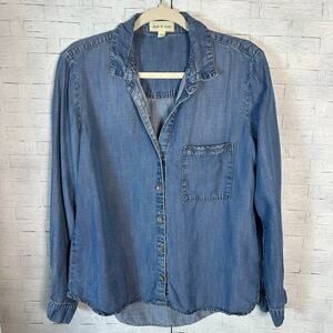 Cloth & stone womens chambray denim blouse button up fall western utility blue